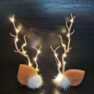 LED Christmas Antler Headwear For Women Girls Glowing Elk Horn Hair Clip Christmas Gift Elk Hairpin With Lights Navidad Decor