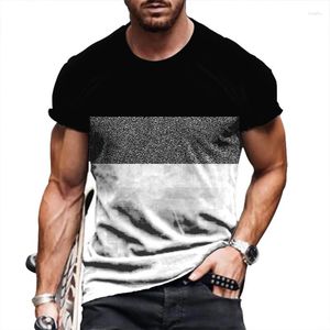 Camiseta masculina de camiseta listrada pescoço redondo de manga curta impressão 3d