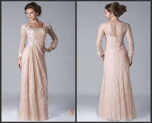 2020 New Vintage Champagne Mother of the Bride Groom Dresses Square Neckline Long Sleeved Lace Chiffon Evening Gowns vestido de no5793043