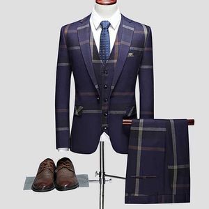 Blazer da uomo Blazer 3 PC SUD SET CAPPETTO PANTANI GIET / 2023 MENS CASA CHUAD CHUAD BUSINESS PLAID SLINE SLIM ASSEGGIO FORMAL BLATTURA GIACCHETTO