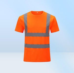 Men039s TShirts Reflective Safety Short Sleeve TShirt High Visibility Road Work Tee Top Hi Vis Workwear6160123