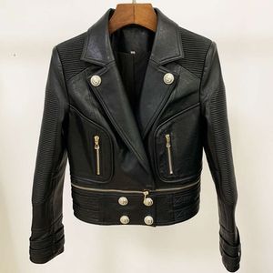 Women's Jackets Autumn/winter British Style Jacket Detachable Hem Lion Head Button Motorcycle Leather