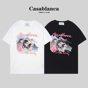 2024 NOVO PRODUTO CASABLANCA Letra de manga curta Imprimir Casa personalizada Camiseta curta T-shirt Trendy