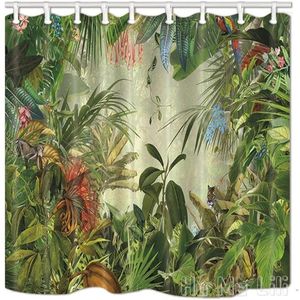 Cortinas de chuveiro Decoração tropical da floresta tropical Animais Banana folhas cortina de planta verde por HO Me Lilis Banheiro com anéis