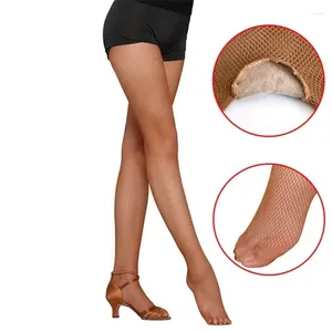 Kvinnors strumpor sexiga latinska dansstäder Hög elasticitet Mesh Fishnet Stockings Pantyhose Toe Armering Dancer Hosiery