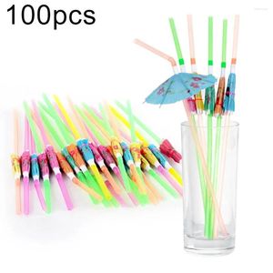 Bere cannucce 100pcs ombrello tropicale parasoli da cocktail succo di succo di plastica paglia di plastica hawaii spiaggia di compleanno decorazioni per la festa di compleanno