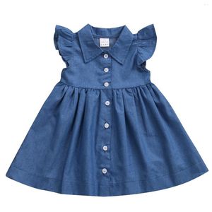 Girl Dresses Kid Girl Girls Denim vestiti a petto singolo Abiti per manica a manica estiva