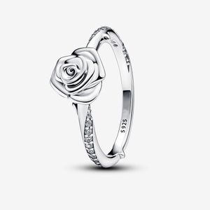 100% 925 Sterling Silver Rose in Bloom Ring for Women Wedding Rings Fashion Engagement smycken Tillbehör