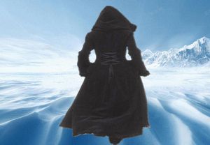 Women039S الصوف مزيج النساء الخريف الشتاء معطف معطف steampunk الطول المغطى بالقرون الوسطى دافئة الفراء تقليم Maxi القوطية الساحرة 1341836
