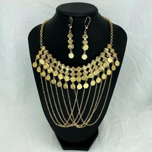 Серьги ожерелья устанавливают ювелирные изделия Ruixi, продавая модную золотую покрытие на ближневосточные древние монеты для девочек свадебные вечеринки подарки