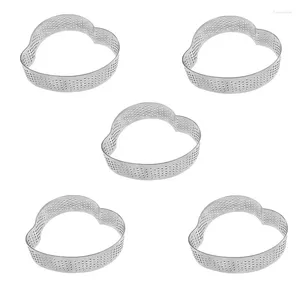 Baking Moulds 5 Pack Heart Tart Ring Perforated Pastry Stainless Steel Cake Mold Rings