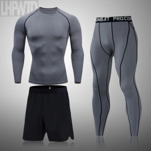 Uppsättningar Solid Color MMA Compression Sets Tracksuit Mens Sport Running Jogging Suit Rash Guard Gym Clothing Men Fitness Workout Tight