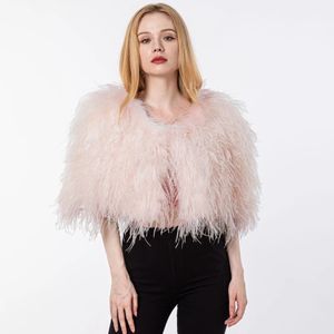 2024 peach fuzz Design Multi-color Real Ostrich Feather Wedding Banquet Elegant Shawl Cape Stole Shawls 230408