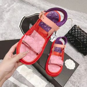 24SS Black White Leather Luxury Daddy Sandals Women's Slipper Men Slides Leather Sandal Womens Hook Loop Casual Shoes 35-41