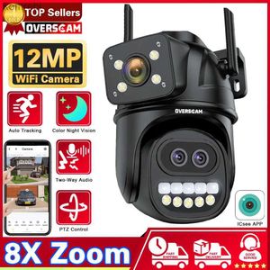 PTZカメラICSEE 12MP WiFiカメラ屋外3レンズデュアルスクリーン8x PTZ Zoom CCTVカメラ自動追跡セキュリティ監視C240412