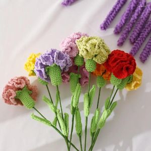 Flores decorativas de cravo diy de malha de malha de crochê de crochê do dia das mães Presente de buquê para mãe