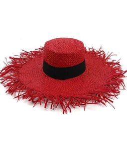 2019 Female Handkitted Ochrona przeciwsłoneczna Visor Lafite Straw Hat Big Brim Ladies Women Beach Cap Hat z nietrymowanymi krawędziami 8206869