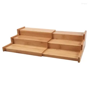 Küche Aufbewahrungsgewürzkabellschrank Organizer- 3 Tier Bambus erweiterbares Displayregal 3-Schicht einstellbar