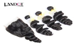 4PcsLot Peruvian Virgin Hair Loose Wave With Closure Peruvian Loose Deep Lace Top Closures And 3 Bundles Peruvian Virgin Human Ha9780288