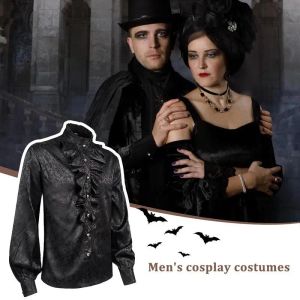 Pirate Shirt Men Viking Pirate Costume Long Sleeve Victorian Steampunk Gothic V Neck Lace up Stand Collar Mens Renaissance Shirt