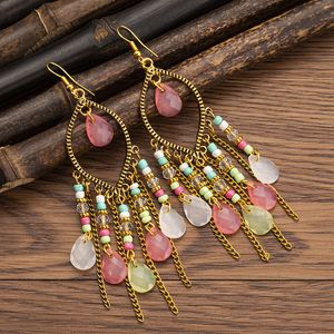 2023 BOHO KOTEKCY DOLNE FOR WOMEN Crystal Dangle Kolczyki koraliki Tassel Indyjskie kolczyki biżuterii