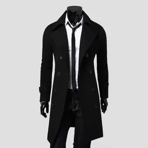 Men's Trench Coats Simple Men Jacket Outwear Thick Pure Color Buttons Streetwear Long Coat For Business