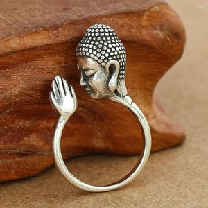 Klusterringar Sakyamuni Buddha huvuden Klappa händerna Öppna ring Buddhist Lucky Amulet justerbar finger cupronickel smycken gåva för kvinnor män