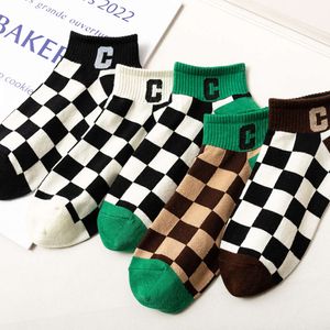 Socks & Hosiery 2022 Spring/summer Short Green Checkerboard Letter c Women's Boat Pure Cotton