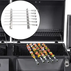 Tools Skewers Rack Set Flat Long Shish Kebab 14" Metal Kabob For Grilling Barbecue BBQ Seafood