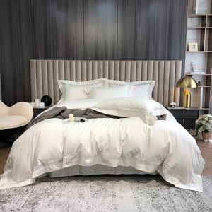 Bedding Sets Luxury White Gray Beige Solid Color 1000TC Egyptian Cotton El Set Satin Jacquard Duvet Cover Bed Sheet Pillowcases