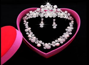 Nowe lśniące luksusowe zestawy biżuterii ślubnej Crystal Wedding Crown kolczyki Naszyjnik
