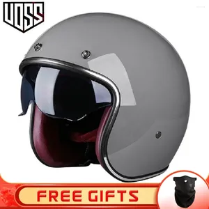 Hełmy motocyklowe Retro Hełm Motorbike 3/4 Otwarta twarz Zatwierdzona kropka PU skórzana Casco Moto Capacete Motocross z wewnętrznym wizjerem