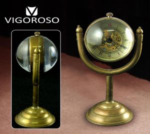 高品質の本物の純粋な銅の手巻き機械式スタンドデスクボールガラス時計男性女性アンティークレアリティラグジュアリーギフトT9643266