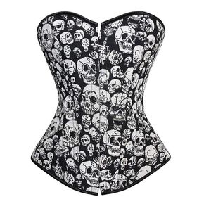 Corset Underbust Plus Size Bustier Skull Printing Burlesque Costume Halloween Pattern Top Lingerie Vintage Clothing Black