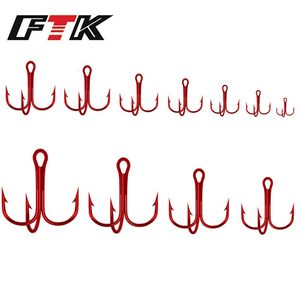 Ganci da pesca FTK 50pcs 1# -12# ROSSO ROSSO TRIPLE FISHHOOK PACCHIA PRESERSA PER STRIGLIE ALTA ALTA ACCIAIO ACCIAIO DI ACCIAIO DI CARBALE 240328