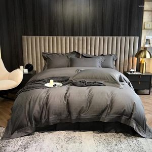 Bedding Sets Luxury Gray White Beige Solid Color 1000TC Egyptian Cotton El Set Satin Jacquard Duvet Cover Bed Sheet Pillowcase