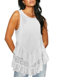 Women's Tanks Crop Tops Loose Fitting Round Neck Sleeveless Lace Flower Embroidery Ruffle Hem Tank Shirts For Summer