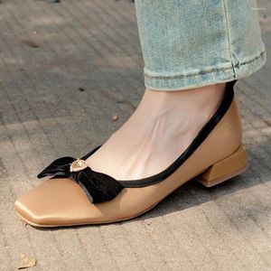 Casual Shoes Women's Sartin Fabric Square Toe Slip-on Flats Single Sweet Bowtie Korean Style Elegant Ladies Daily Footwear Women