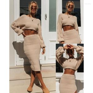 Work Dresses JKW -selling Arrival Women's Fashion Casual Long-Sleeved Knitted Sweater Suit