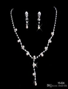 15024 Elegant Silber Pearl Strash Strsestone Bridal Halskette Ohrringe Schmuck Set Billige Accessoires für Prom Evening Party 9385897