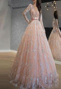 2020 Funkle rosa Prom -Kleider Paillettenpailletten Lace Ball Gown Plus Größe Afrikanischer Juwelenhal