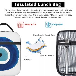 Watercolor Evil Eye Nazar Painting Insulated Lunch Bags for Office Hamsa Lucky Charm Leakproof Thermal Cooler Lunch Box Kids