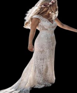 빈티지 2021 Berta Full Lace Mermaid Wedding Dresses 신부 가운 V 목 캡 소매 보헤미안 해변 정원 맞춤형 Made Vestido de N8098194