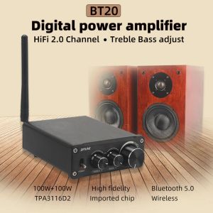 Amplificador HIFI 2.0 Amplificador de energia digital completo TPA3116D2 100W*2 Bluetooth 5.0 Tonal Treble and Bass Ajuste BT20 D100B
