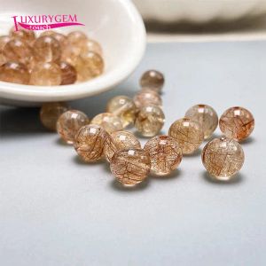 6-12mm Natural High Quality Copper Rutilated Quartz Stone Smooth Round Shape DIY Loose Beads Jewelry Accessories 1Pcs sk564
