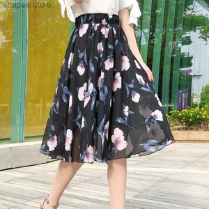 Signe 2020 Summer Nuovo arrivo Retro Women Skirt Stampa Harajuku Flower Sigring Sight Elastic High Waist Slim Chiffon Gonna femmina