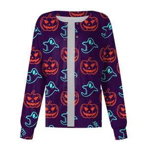 Frauen mit einem Brauen von Frauen, die Top Halloween bedruckte Peeling Jacke Schwester Mantel Tierhandelskrankenschwester arbeiten runde Nacken-Strickjacke Mantel