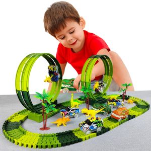 Magic Climbing Electric Dinosaur Car Track Railway Toy Car Set Bend Flexibel Race Track Flash Light Car High Quality Toy for Kid 240329