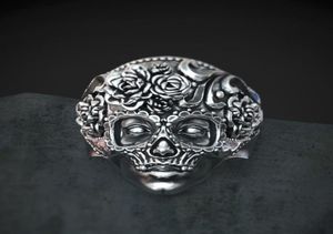 Einzigartige 316L Edelstahl schwerer Zuckerschädel Ring Herren Mandala Blume Santa Muerte Biker Schmuck Größe 7 148875818