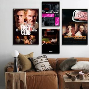 Fight Club Clássico Brad Pitt Boxing Film Poster Canvas Pintura HD Impresso Arte da parede Fotos da sala de estar Decoração de casa de ginástica